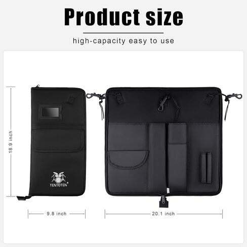 Drumstick Bag Thickened Drum Stick Bag with Shoulder Strap, Large Capacity Drum Sticks Bag for Drumsticks and Mallets Up to 15 Pairs, Black in Saudi Arabia