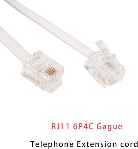 سلك كابل تمديد الهاتف الثابت بطول 20 قدم مع قابس RJ-11 6P4C قياسي (أبيض 6M، 2 حزمة) in Kuwait
