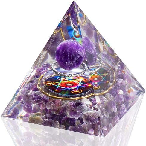 NiHome Handcrafted Orgone Crystal Pyramid with Natural Amethyst & Obsidian - Natural Resin & Gold Foil Energy Balancing Stress Relief Healing Crystal for Meditation, Yoga & Spiritual Growth (Purple) in Saudi Arabia