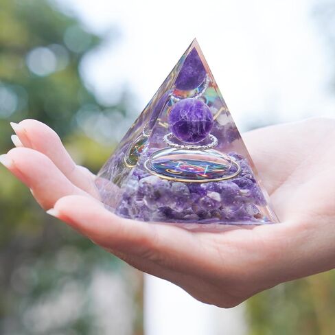 NiHome Handcrafted Orgone Crystal Pyramid with Natural Amethyst & Obsidian - Natural Resin & Gold Foil Energy Balancing Stress Relief Healing Crystal for Meditation, Yoga & Spiritual Growth (Purple) in Saudi Arabia