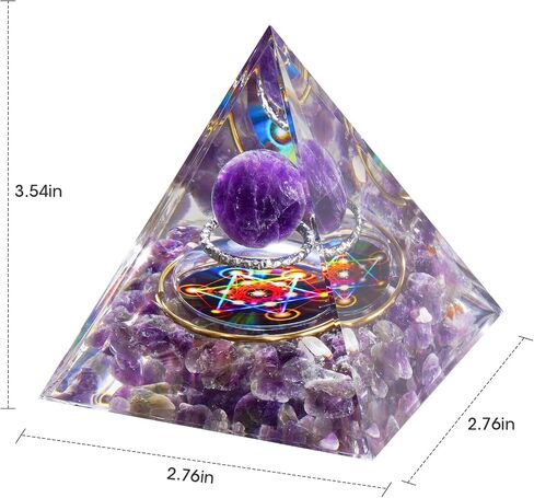 NiHome Handcrafted Orgone Crystal Pyramid with Natural Amethyst & Obsidian - Natural Resin & Gold Foil Energy Balancing Stress Relief Healing Crystal for Meditation, Yoga & Spiritual Growth (Purple) in Saudi Arabia