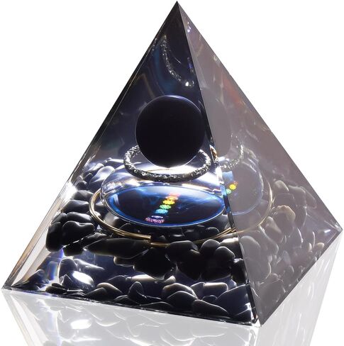 NiHome Handcrafted Orgone Crystal Pyramid with Natural Amethyst & Obsidian - Natural Resin & Gold Foil Energy Balancing Stress Relief Healing Crystal for Meditation, Yoga & Spiritual Growth (Purple) in Saudi Arabia