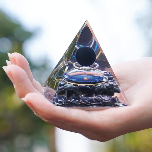 NiHome Handcrafted Orgone Crystal Pyramid with Natural Amethyst & Obsidian - Natural Resin & Gold Foil Energy Balancing Stress Relief Healing Crystal for Meditation, Yoga & Spiritual Growth (Purple) in Saudi Arabia