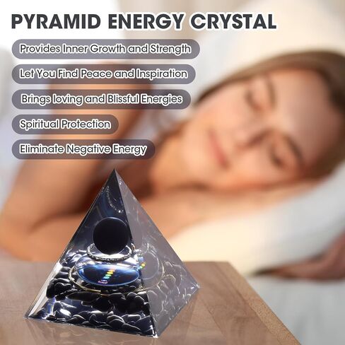 NiHome Handcrafted Orgone Crystal Pyramid with Natural Amethyst & Obsidian - Natural Resin & Gold Foil Energy Balancing Stress Relief Healing Crystal for Meditation, Yoga & Spiritual Growth (Purple) in Saudi Arabia