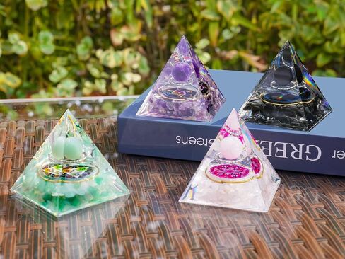 NiHome Handcrafted Orgone Crystal Pyramid with Natural Amethyst & Obsidian - Natural Resin & Gold Foil Energy Balancing Stress Relief Healing Crystal for Meditation, Yoga & Spiritual Growth (Purple) in Saudi Arabia