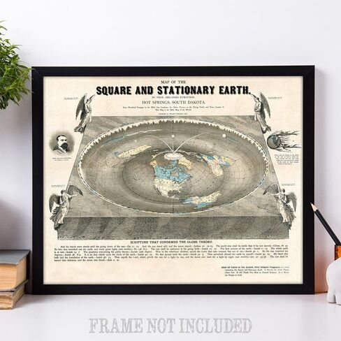 Flat Earth Map of the Square and Stationary Earth - 11x14 1893 Map by Orlando Ferguson This Map Is of the World in Saudi Arabia