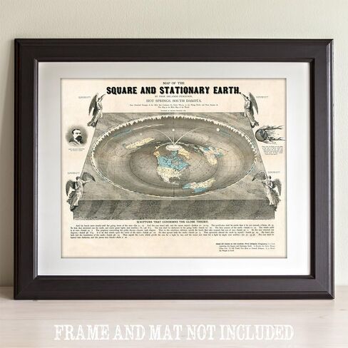 Flat Earth Map of the Square and Stationary Earth - 11x14 1893 Map by Orlando Ferguson This Map Is of the World in Saudi Arabia
