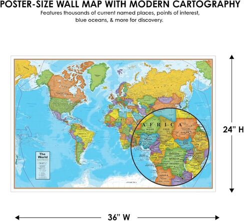خريطة الحائط العالمية من سلسلة Waypoint Geographic المعاصرة، ملصق خريطة العالم مصفح، فن جداري تعليمي للمنزل أو الفصل الدراسي أو المكتب، هدايا فريدة، 24 بوصة × 36 بوصة in Kuwait