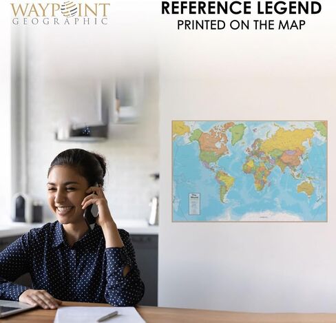 خريطة الحائط العالمية من سلسلة Waypoint Geographic المعاصرة، ملصق خريطة العالم مصفح، فن جداري تعليمي للمنزل أو الفصل الدراسي أو المكتب، هدايا فريدة، 24 بوصة × 36 بوصة in Kuwait
