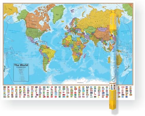 خريطة الحائط العالمية من سلسلة Waypoint Geographic المعاصرة، ملصق خريطة العالم مصفح، فن جداري تعليمي للمنزل أو الفصل الدراسي أو المكتب، هدايا فريدة، 24 بوصة × 36 بوصة in Kuwait