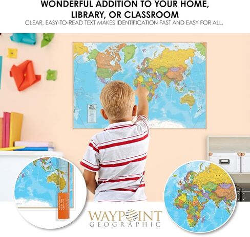 خريطة الحائط العالمية من سلسلة Waypoint Geographic المعاصرة، ملصق خريطة العالم مصفح، فن جداري تعليمي للمنزل أو الفصل الدراسي أو المكتب، هدايا فريدة، 24 بوصة × 36 بوصة in Kuwait