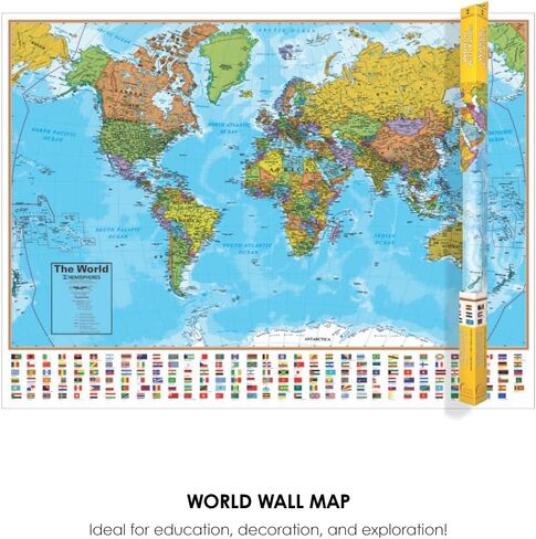 خريطة الحائط العالمية من سلسلة Waypoint Geographic المعاصرة، ملصق خريطة العالم مصفح، فن جداري تعليمي للمنزل أو الفصل الدراسي أو المكتب، هدايا فريدة، 24 بوصة × 36 بوصة in Kuwait