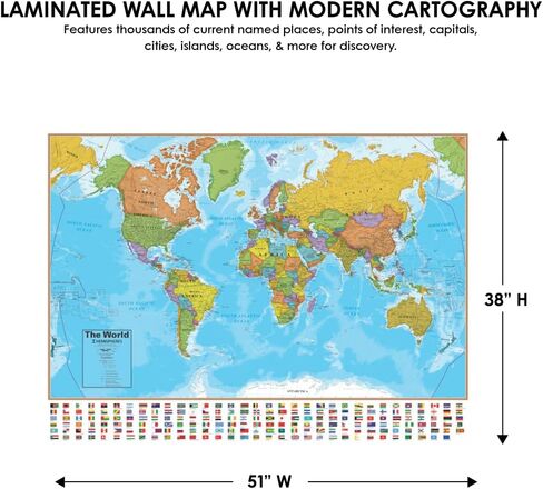 خريطة الحائط العالمية من سلسلة Waypoint Geographic المعاصرة، ملصق خريطة العالم مصفح، فن جداري تعليمي للمنزل أو الفصل الدراسي أو المكتب، هدايا فريدة، 24 بوصة × 36 بوصة in Kuwait