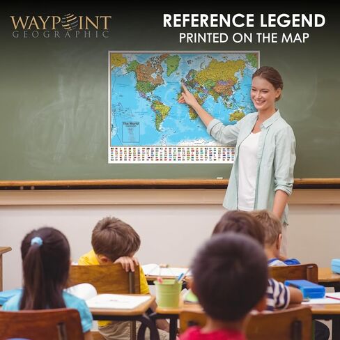 خريطة الحائط العالمية من سلسلة Waypoint Geographic المعاصرة، ملصق خريطة العالم مصفح، فن جداري تعليمي للمنزل أو الفصل الدراسي أو المكتب، هدايا فريدة، 24 بوصة × 36 بوصة in Kuwait