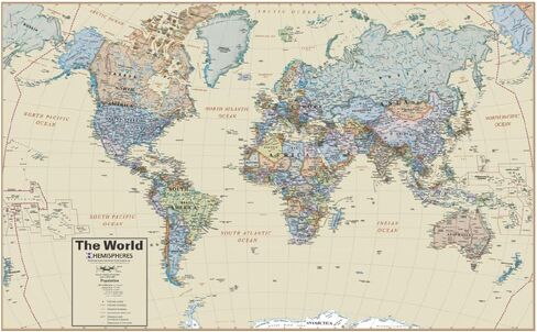 خريطة الحائط العالمية من سلسلة Waypoint Geographic المعاصرة، ملصق خريطة العالم مصفح، فن جداري تعليمي للمنزل أو الفصل الدراسي أو المكتب، هدايا فريدة، 24 بوصة × 36 بوصة in Kuwait