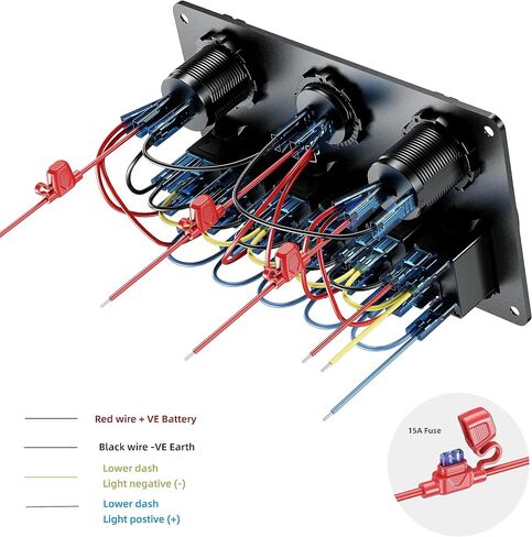 مقاوم للماء قارب بحري روكر التبديل لوحة الألومنيوم 6 عصابة مع DC12-24V 36W شاحن سيارة USB مزدوج والفولتميتر الرقمي ومقبس ولاعة السجائر مناسب لشاحنة مركبات القوارب والسيارات RV (أزرق) in Kuwait
