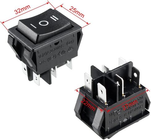 uxcell DPDT On/Off/On 3 Position 6Pin Snap Boat Rocker Toggle Switch,Black,AC 16A/125V 16A/250V,for Boat,Household Appliances in Saudi Arabia