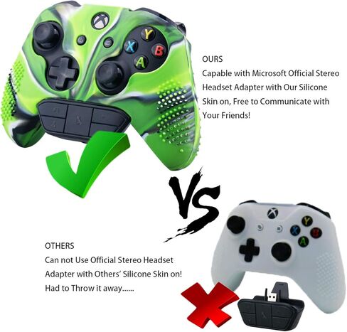 9CDeer قطعة واحدة من غطاء السيليكون الواقي المرصع + 8 أغطية تناظرية لمقابض الإبهام لجهاز تحكم Xbox One/S/X، أخضر مموه متوافق مع محول سماعة الرأس الاستريو الرسمي in Saudi Arabia