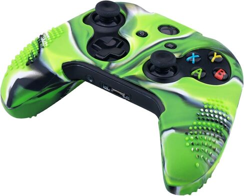 9CDeer قطعة واحدة من غطاء السيليكون الواقي المرصع + 8 أغطية تناظرية لمقابض الإبهام لجهاز تحكم Xbox One/S/X، أخضر مموه متوافق مع محول سماعة الرأس الاستريو الرسمي in Saudi Arabia