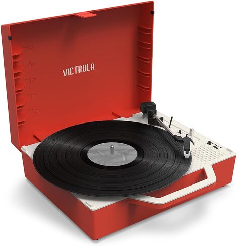 Victrola Re-Spin – Sustainable Suitcase Vinyl Record Player, 3-Speed (33 1/3, 45 & 78 RPM), Belt-Driven Bluetooth Turn Table with Built-in Bass Radiator, 3.5mm Headphone Jack (Gray) in Kuwait