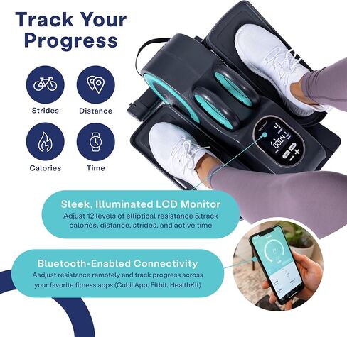 Cubii Total Body - Under Desk Elliptical Pedal Exerciser with Built in Upper Body Resistance Bands, 12 Levels of Resistance, LCD Display, Whisper Quiet with Bluetooth - Adult to Seniors in Saudi Arabia