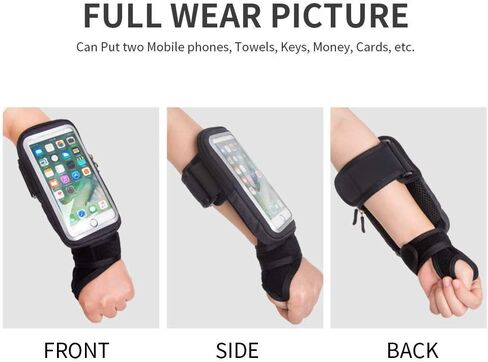 CAMAQUI الساعد الفرقة معصمه الإبهام حزام المعصم الرياضة الجري شارة، HAISSKY ركوب معصمه حقيبة الحقيبة مع حامل النقود معرف مفتاح لركوب الدراجات، والركض، وممارسة الأسود in Kuwait