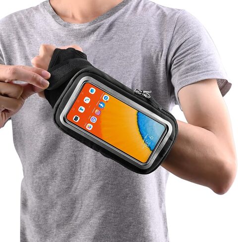 CAMAQUI الساعد الفرقة معصمه الإبهام حزام المعصم الرياضة الجري شارة، HAISSKY ركوب معصمه حقيبة الحقيبة مع حامل النقود معرف مفتاح لركوب الدراجات، والركض، وممارسة الأسود in Kuwait