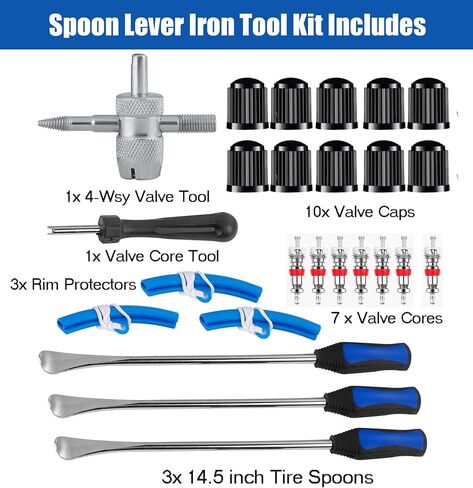 14.5" Tire Spoon Kit, Tire Changing Tool for Motorcycle Dirt Bike Lawn Tractor Bicycle, Motorcycle Tire Changer Tire Removal Tool with Rim Protectors Valve Tool Valve Cores in Saudi Arabia