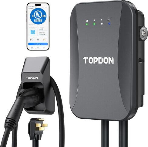 TOPDON المستوى 2 شاحن EV، شاحن سيارة كهربائية 40 أمبير، 14-50 قابس NEMA TYPE4، UL مدرج في قائمة Energy Star، شاحن سيارة كهربائي مع WiFi، EVSE، محطة شحن السيارة مع تطبيق PulseQ الذكي، كابل 25 قدم in Saudi Arabia
