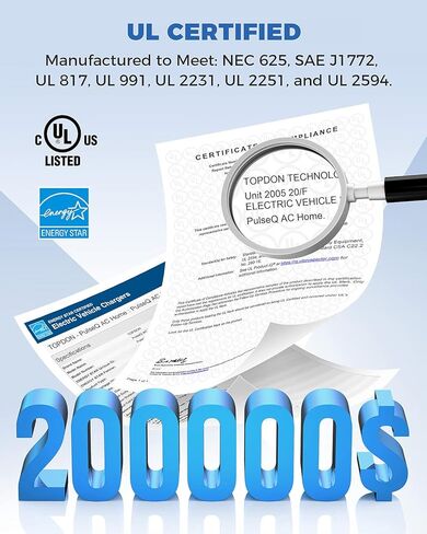 TOPDON المستوى 2 شاحن EV، شاحن سيارة كهربائية 40 أمبير، 14-50 قابس NEMA TYPE4، UL مدرج في قائمة Energy Star، شاحن سيارة كهربائي مع WiFi، EVSE، محطة شحن السيارة مع تطبيق PulseQ الذكي، كابل 25 قدم in Saudi Arabia