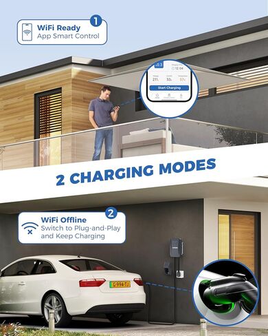 TOPDON المستوى 2 شاحن EV، شاحن سيارة كهربائية 40 أمبير، 14-50 قابس NEMA TYPE4، UL مدرج في قائمة Energy Star، شاحن سيارة كهربائي مع WiFi، EVSE، محطة شحن السيارة مع تطبيق PulseQ الذكي، كابل 25 قدم in Saudi Arabia