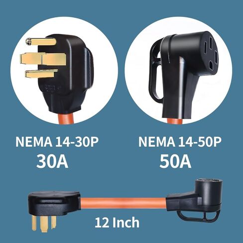 سلك محول شاحن EV من NEMA 14-30P إلى 14-50R، ومجفف 30 أمبير إلى 50 أمبير EV محول تحويل متوافق مع Tesla، لشحن المستوى 2 EV in Kuwait