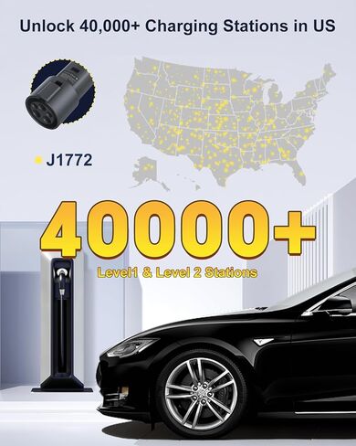 Waksmart J1772 إلى مهايئ شاحن تسلا ماكس 80A/250 فولت التيار المتناوب المستوى 1 والمستوى 2 مهايئ شاحن سيارات كهربائية SAE J1772 لجميع نماذج تسلا in Kuwait