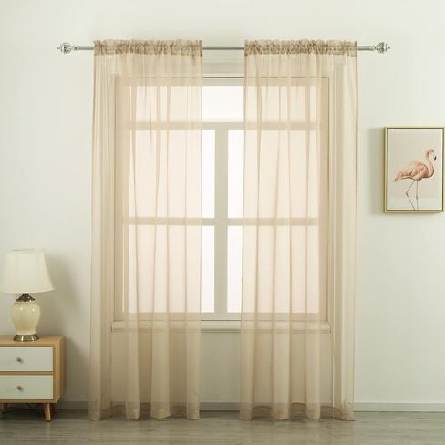 GYROHOME Basic Rod Pocket Sheer Voile Curtain,Sunlight Filtering Protect Privacy Polyester Sheer for Living Room Bedroom Patio Door Set of 2Panels,Light Tan,52x63inch in Saudi Arabia