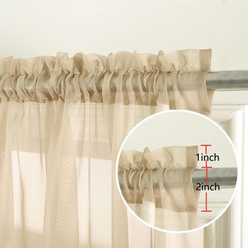 GYROHOME Basic Rod Pocket Sheer Voile Curtain,Sunlight Filtering Protect Privacy Polyester Sheer for Living Room Bedroom Patio Door Set of 2Panels,Light Tan,52x63inch in Saudi Arabia