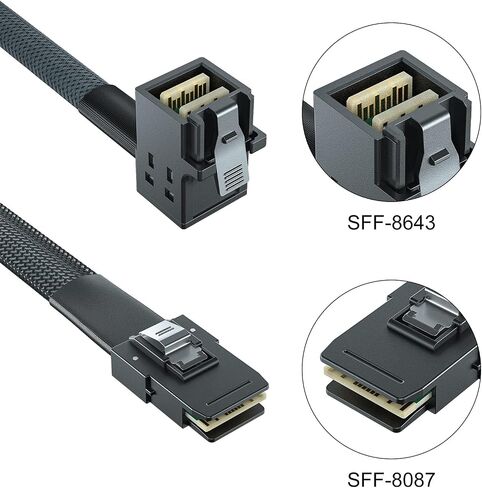 3.12G Internal Mini SAS HD SFF-8643 to SFF-8087 Cable, Right Angle to Straight, 0.5m Internal Mini SAS to Mini SAS Cable, 36 Pin, with Sideband, 100 Ohm, Flexible, Support RAID, PCIE Controller, 1.6ft in Saudi Arabia