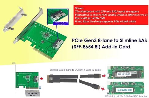 كابلات Micro SATA|محول PCIe Gen3 8-Lane إلى Slimline SAS HD (SFF-8654) 8i in Kuwait