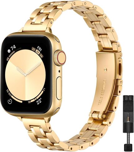 STIROLL Thin Replacement Band Compatible for Apple Watch 38mm 40mm 41mm 42mm 44mm 45mm 49mm, Stainless Steel Metal Wristband Women Men for iWatch Ultra SE Series 9/8/7/6/5/4/3/2/1(Gold,38mm/40mm/41mm) in Saudi Arabia