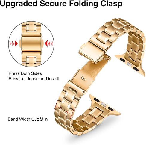 STIROLL Thin Replacement Band Compatible for Apple Watch 38mm 40mm 41mm 42mm 44mm 45mm 49mm, Stainless Steel Metal Wristband Women Men for iWatch Ultra SE Series 9/8/7/6/5/4/3/2/1(Gold,38mm/40mm/41mm) in Saudi Arabia