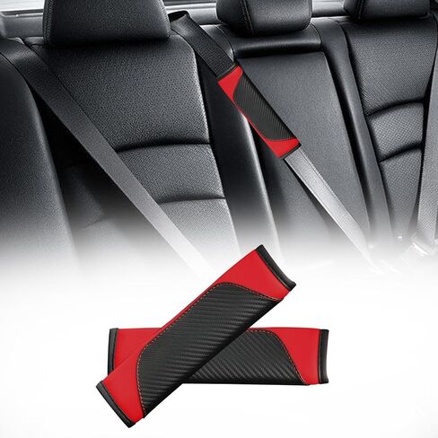 Smeyta Seat Belt Covers 2PC,Seat Belt Pads Leather Seat Belt Covers,Carbon Fiber Safety Seatbelt Shoulder Strap Covers Compatible with Cars(Carbon Red,2PC) in Saudi Arabia