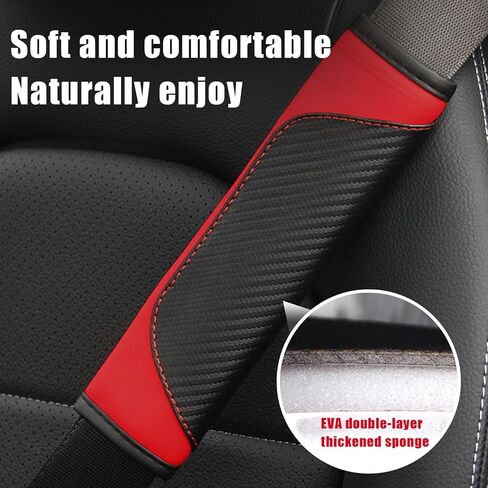 Smeyta Seat Belt Covers 2PC,Seat Belt Pads Leather Seat Belt Covers,Carbon Fiber Safety Seatbelt Shoulder Strap Covers Compatible with Cars(Carbon Red,2PC) in Saudi Arabia