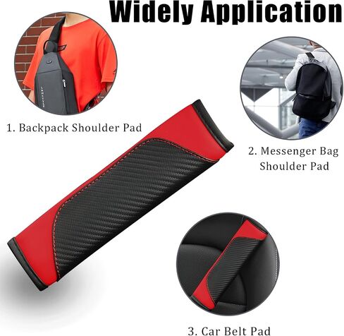 Smeyta Seat Belt Covers 2PC,Seat Belt Pads Leather Seat Belt Covers,Carbon Fiber Safety Seatbelt Shoulder Strap Covers Compatible with Cars(Carbon Red,2PC) in Saudi Arabia