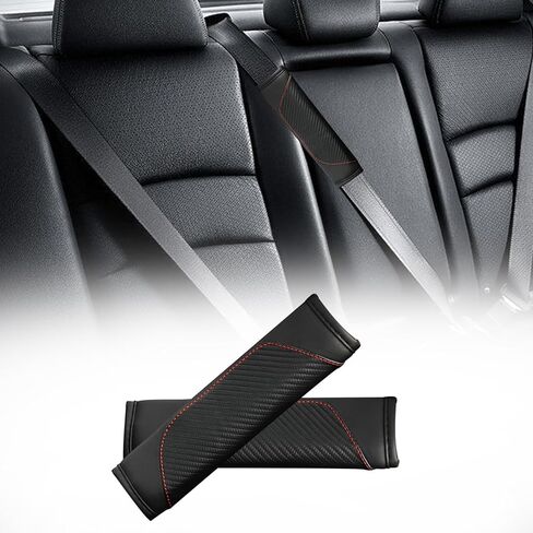 Smeyta Seat Belt Covers 2PC,Seat Belt Pads Leather Seat Belt Covers,Carbon Fiber Safety Seatbelt Shoulder Strap Covers Compatible with Cars(Carbon Red,2PC) in Saudi Arabia