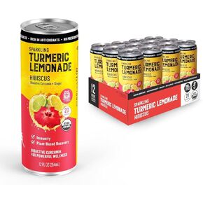 Golden Tiger | Organic Sparkling Turmeric Lemonade - Hibiscus | Bio Active Curcumin + Hibiscus + Ginger - 12 Cans - Plant Based Immunity and Recovery Support - 20 Calories