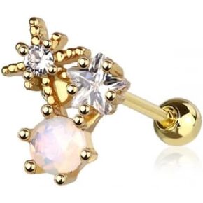 Pierced Owl 18GA 316L Stainless Steel CZ Crystal Starbust Stone Top Barbell Stud
