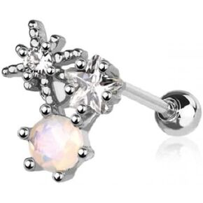 Pierced Owl 18GA 316L Stainless Steel CZ Crystal Starbust Stone Top Barbell Stud