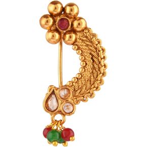 Efulgenz Indian Nath Nose Ring Indian Jewelry Crystal Kundan Faux Pearl Clip On Nose Ring Pin Stud Fake Septum Ring Non Piercing Body Jewelry