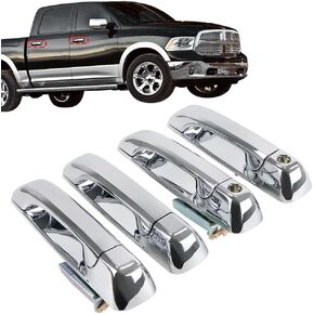 COOL STAR 4Pcs Chrome Exterior Door Handle Compatible with Dodge Ram 1500 Ram 2500 Ram 3500 2009-2018 Front and Rear Driver and Passenger Side Replaces 55112382AB 55112383AB 55112384AB 55112385AB