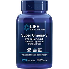 Super Omega-3 EPA/DHA Fish Oil, Sesame Lignans & Olive Extract - For Heart & Brain Health – For Inflammation & Cholesterol Management – Gluten-Free, Non-GMO – Lemon Flavor 120 Softgels