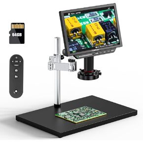 TOMLOV 4K Autofocus Microscope TM4K-AF Max, 10.1" HDMI Digital Microscope with Spin Flex Arm, Micro Soldering Microscope for Electronics Repair, 52MP Error Coin Microscope Full View, Ring Light, 64G